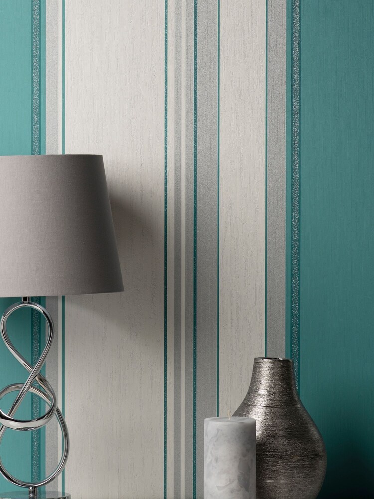 Crown Teal Blue Synergy Stripe Wallpaper - Image 2 of 3