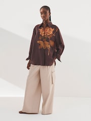 Brown Rose Sheer Long Sleeve Oversized Shirt - Image 2 of 6