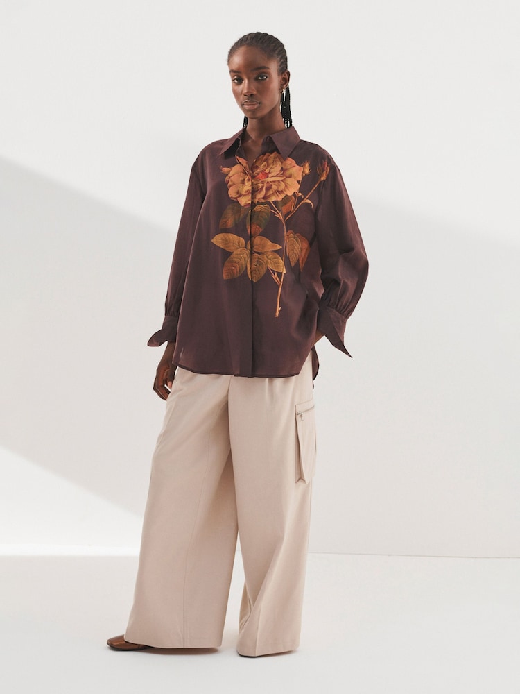 Brown Rose Sheer Long Sleeve Oversized Shirt - Image 2 of 6