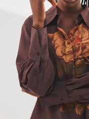 Brown Rose Sheer Long Sleeve Oversized Shirt - Image 4 of 6