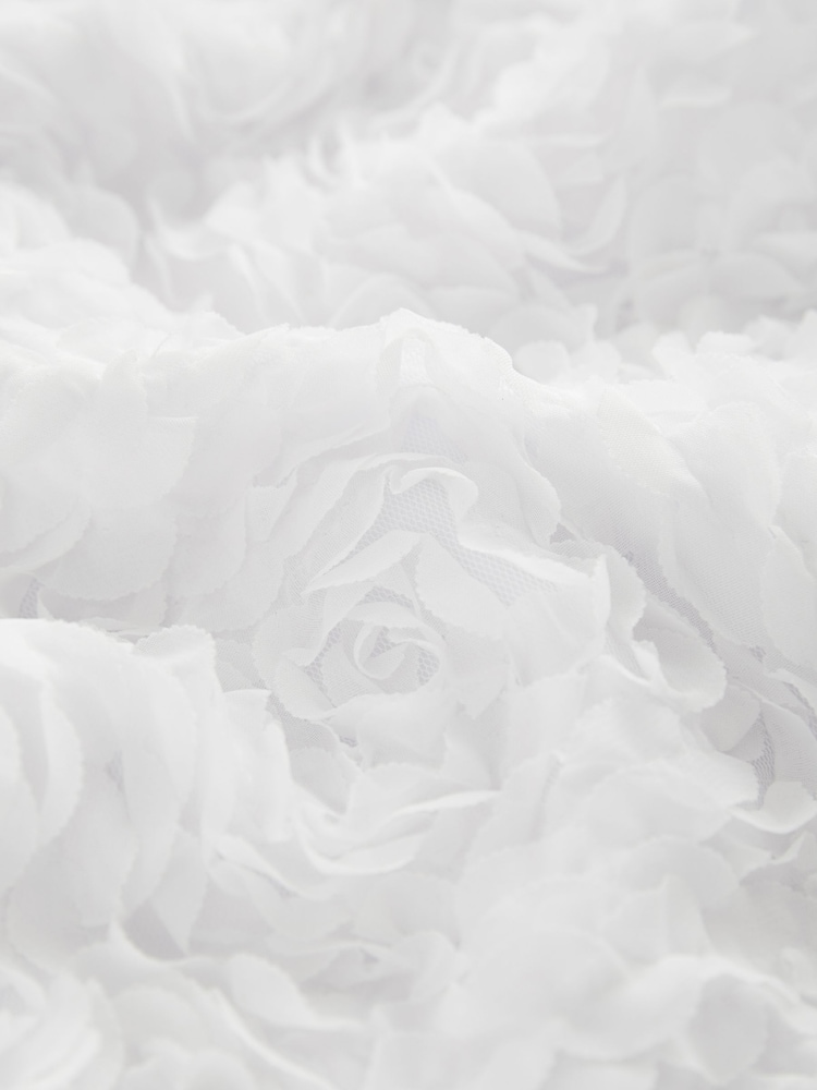White 3D Floral Textured Long Sleeve Bow Back Dress - Image 6 of 6