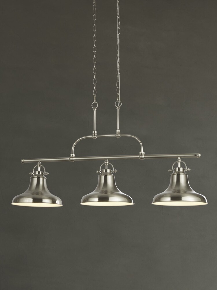 Searchlight Satin Silver Helix 3 Light Industrial Bar Ceiling Light Pendant - Image 1 of 3