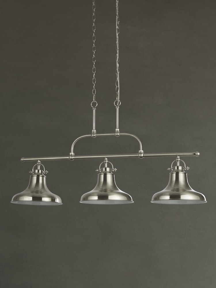 Searchlight Satin Silver Helix 3 Light Industrial Bar Ceiling Light Pendant - Image 2 of 3