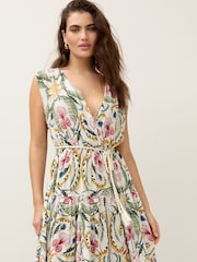 Ecru/Multi Paisley Print Sleeveless V-Neck Belted Maxi Dress - Image 3 of 6