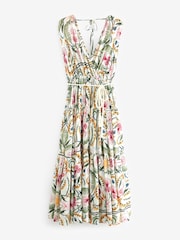 Ecru/Multi Paisley Print Sleeveless V-Neck Belted Maxi Dress - Image 5 of 6