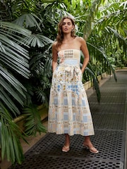 белый/разноцветный Tile принт - Летние платья миди из хлопка 100% Shirred Bandeau Midi - Изображение 1 из 5