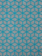 Teal Blue Flocked Velvet Geometric Eyelet Lined Curtains - Image 5 of 5