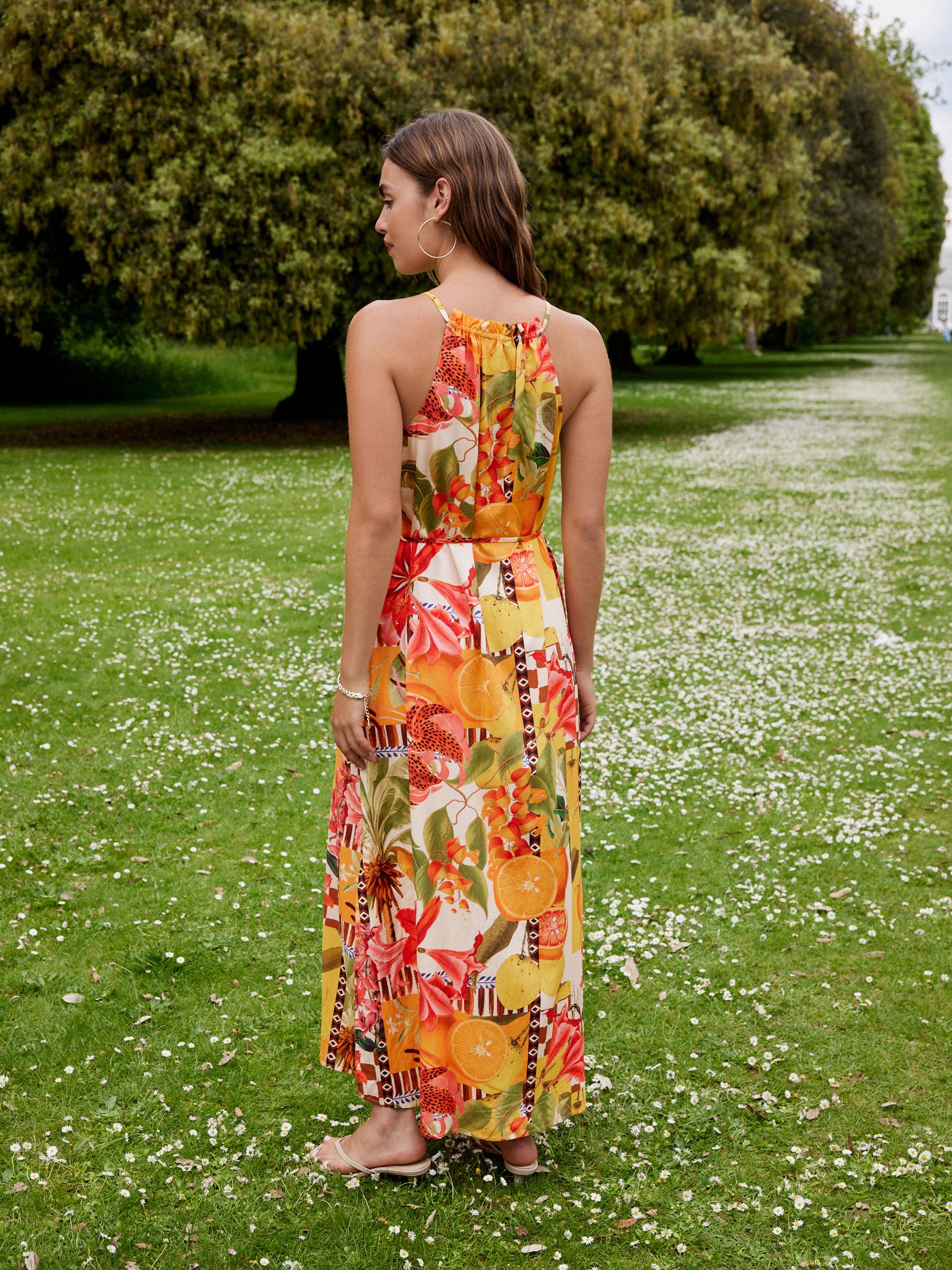 Buy Kew Collection Yellow Floral/Fruit Print Strappy Maxi