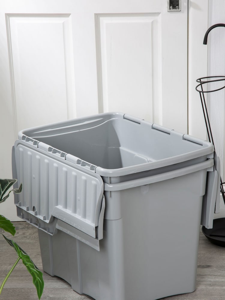 Wham Set of 2 Grey 80L Upcycle Plastic Croc Boxes And Lid - Image 2 of 4
