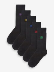 Multi Logo 5 Pack Embroidered Lasting Fresh Black Socks - Image 1 of 7