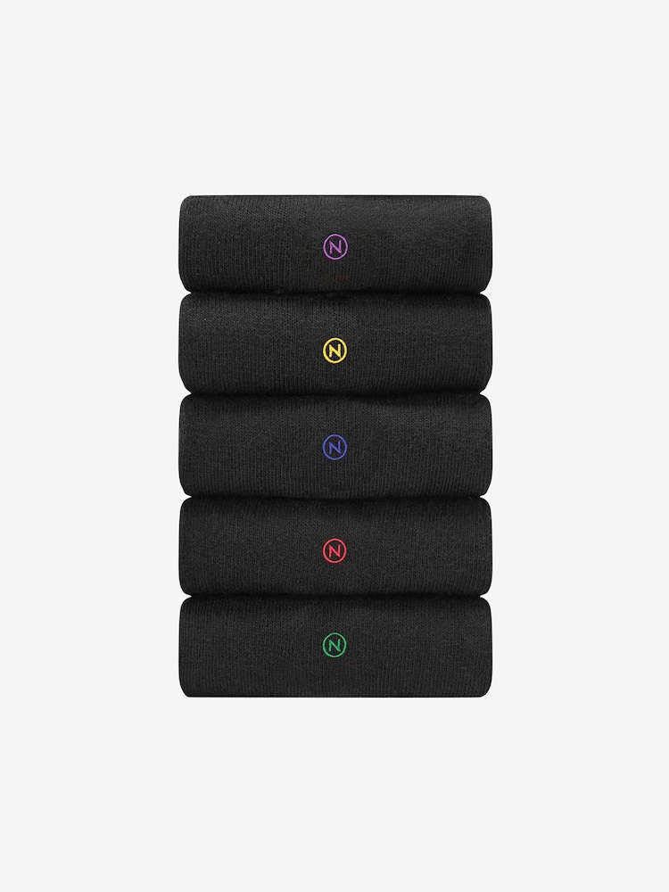 Multi Logo 5 Pack Embroidered Lasting Fresh Black Socks - Image 2 of 7