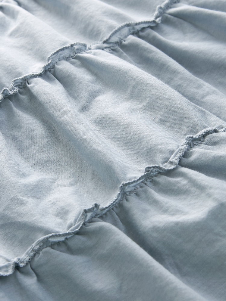 Chambray Blue Tiered Ruched Waist 100% Cotton Mini Skirt - Image 6 of 6