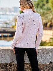 Sosandar Pink Roll Neck Pointelle Slouchy Jumper - Image 2 of 5