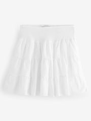 White Tiered Ruched Waist 100% Cotton Mini Skirt - Image 5 of 6