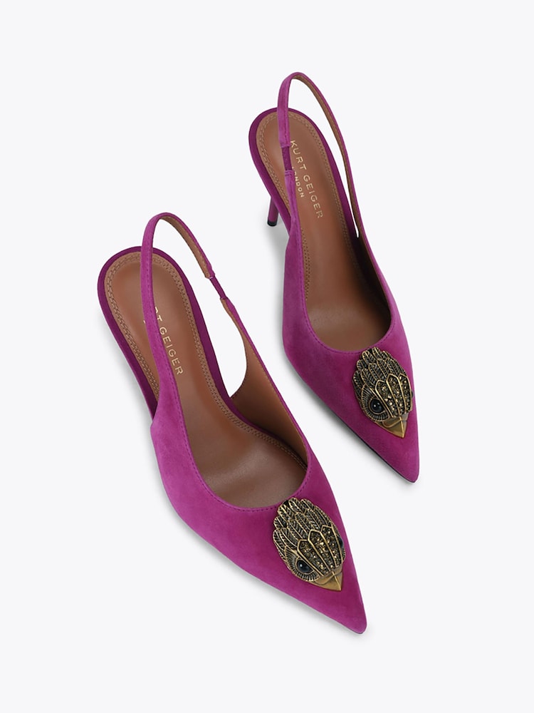 Kurt Geiger London Pink Large Eagle Sling Suede Heeled Shoes - Image 2 of 4 Kurt Geiger London Pink Large Eagle Sling Suede Heeled Shoes - Image 2 of 4
