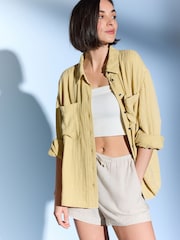 Ochre Yellow Long Sleeve Double Cloth 100% Cotton Shirt - Image 1 of 6