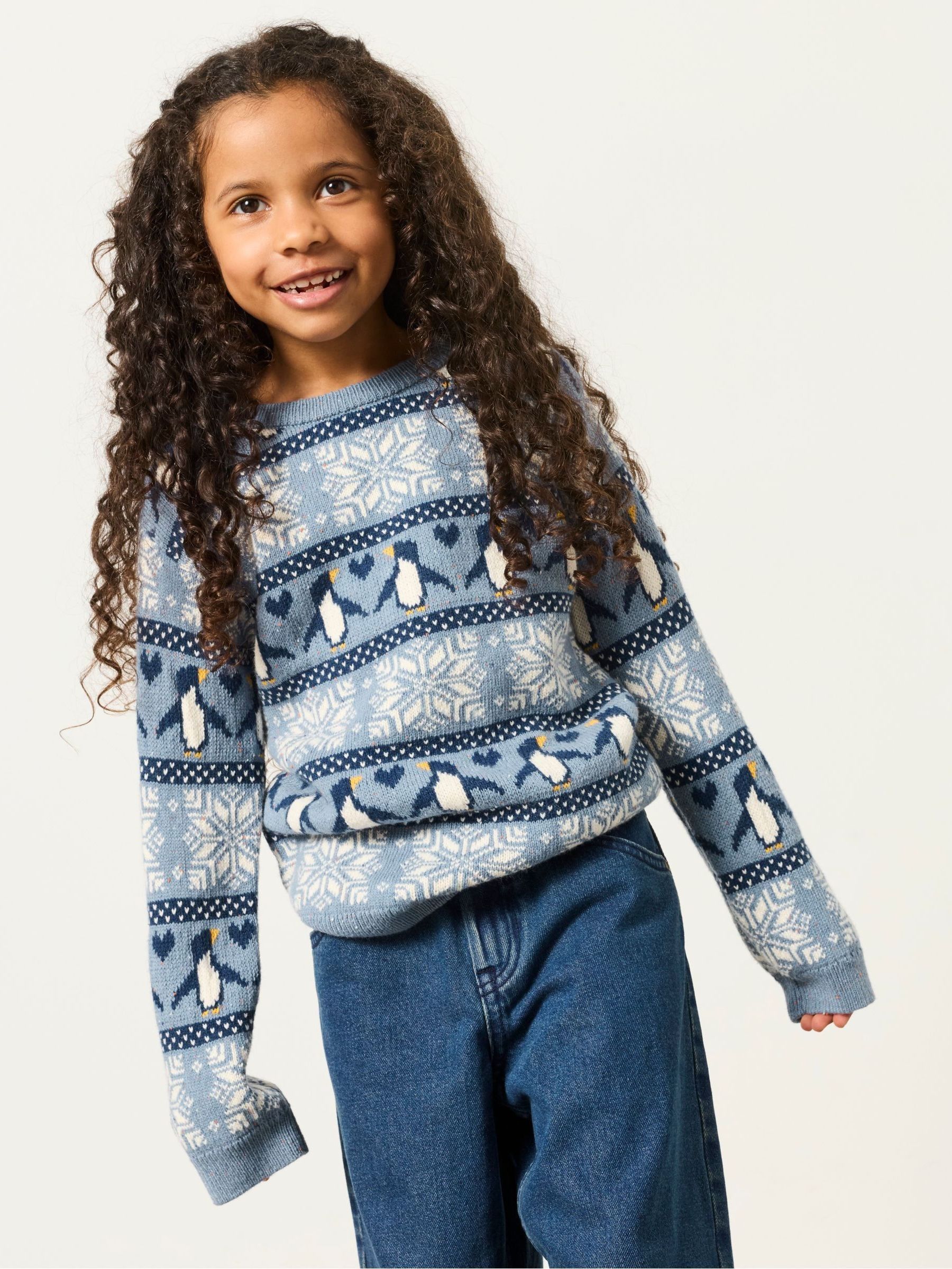 Fat Face Women's Blue Fatface Mini Me Penguin Knitted Crew Neck Jumper