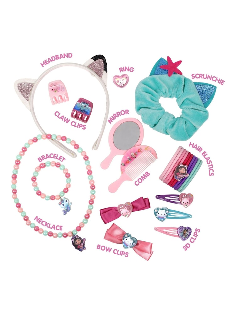Peers Hardy Purple Gabby’s Dollhouse Girls’ Hair Accessories and Jewellery Gift Set with Headband, Clips, Scrunchie, Necklace, Bracelet, Mirror - Image 2 of 6 Peers Hardy Purple Gabby’s Dollhouse Girls’ Hair Accessories and Jewellery Gift Set with Headband, Clips, Scrunchie, Necklace, Bracelet, Mirror - Image 2 of 6