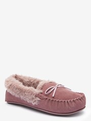 Mink Brown Suede Moccasin Slippers - Image 2 of 4