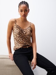 Brown Leopard Print Satin Cami Top - Image 1 of 6