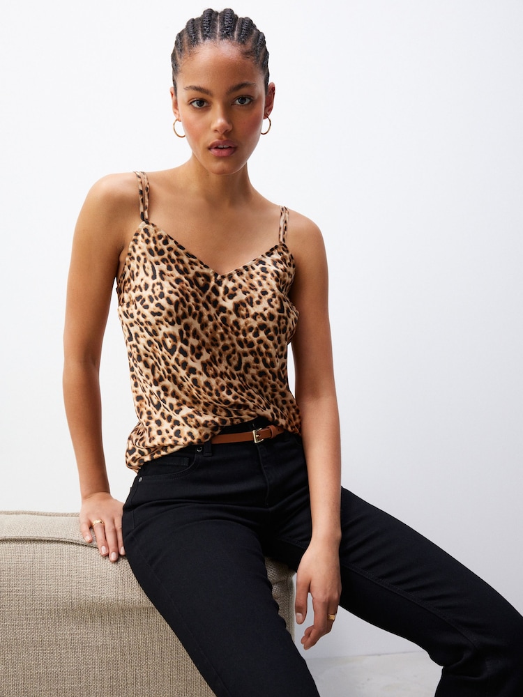 Brown Leopard Print Satin Cami Top - Image 1 of 6