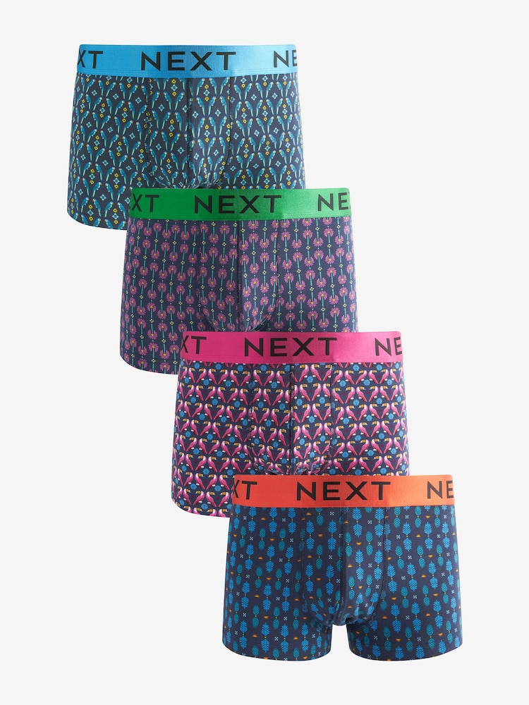 Navy Blue Bird Pattern Geo Hipsters Boxers 4 Pack - Image 1 of 7