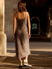 Brown Leopard Print Satin Cami Midi Slip Dress - Image 3 of 6
