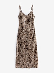 Brown Leopard Print Satin Cami Midi Slip Dress - Image 5 of 6