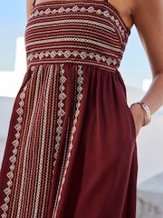 Wine Embroidered Maxi Summer Dress With Linen - Image 4 of 6