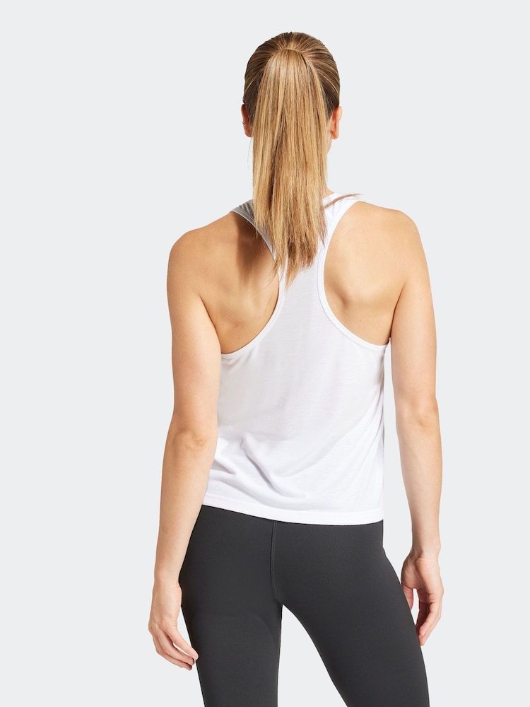 adidas White Train Essentials Minimal Branding Racerback Tank Top - Image 2 of 6