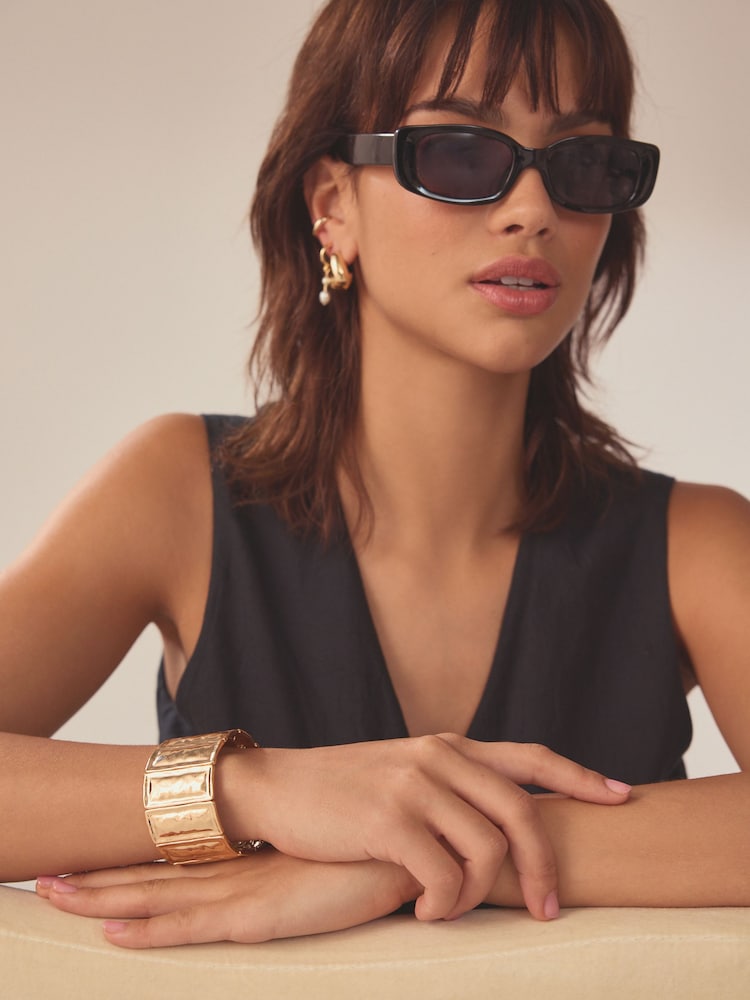 Gold Tone Panel Stretch Bracelet - Image 1 of 5 Gold Tone Panel Stretch Bracelet - Image 1 of 5