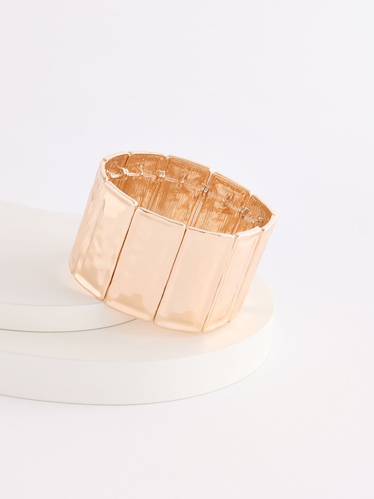Gold Tone Panel Stretch Bracelet - Image 5 of 5 Gold Tone Panel Stretch Bracelet - Image 5 of 5