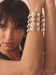 Gold Tone Pearl Cuff Bracelet - Image 4 of 6