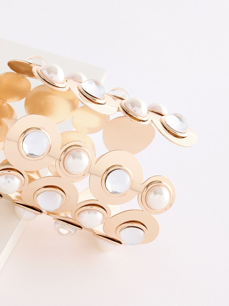 Gold Tone Pearl Cuff Bracelet - Image 6 of 6