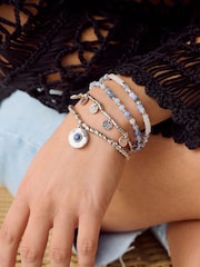 Blue Recycled Metals Silver Tone Boho Bracelet Pack - Image 1 of 4