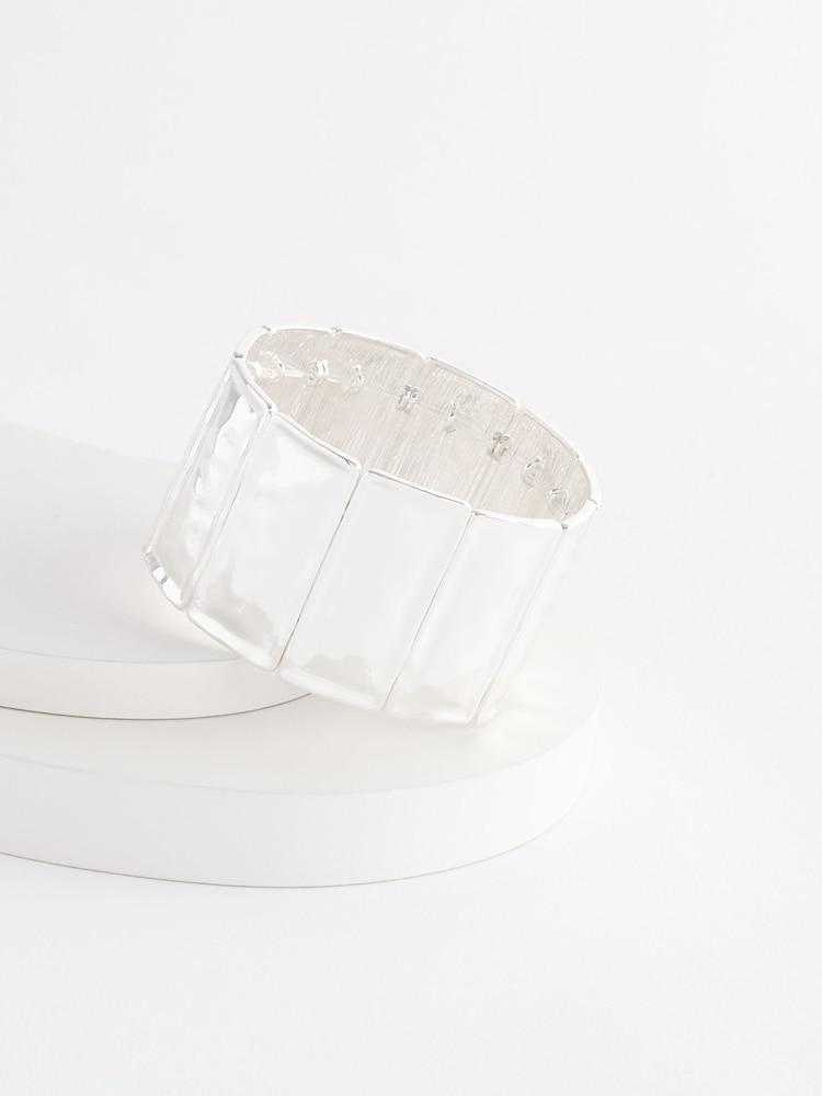 Silver Tone Panel Stretch Bracelet - Image 5 of 5