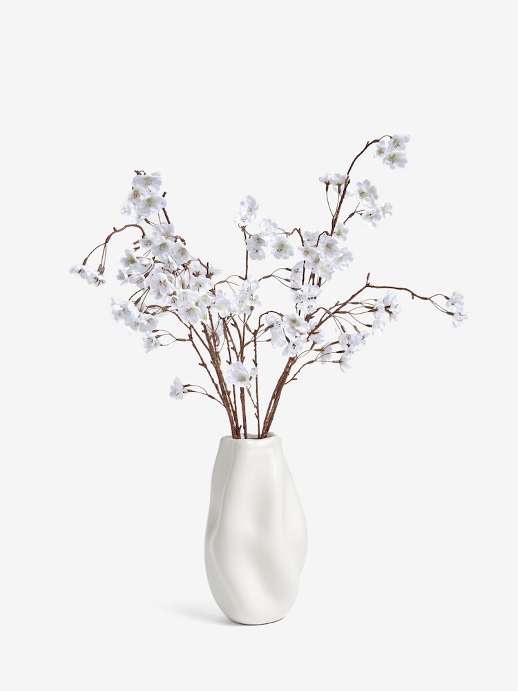 Artificial Blossom Stem Arrangement in White Ceramic Vase - Image 3 of 3