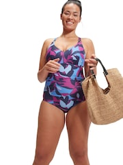 Speedo Blue Womens Shaping V-Neck 1 Piece Swimsuit - Image 4 of 14