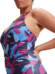 Speedo Blue Womens Shaping V-Neck 1 Piece Swimsuit - Image 9 of 14