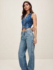 Dark Blue Denim Zip Waistcoat Top - Image 3 of 7