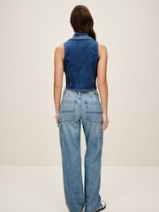 Dark Blue Denim Zip Waistcoat Top - Image 4 of 7