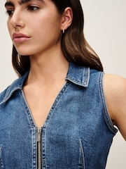 Dark Blue Denim Zip Waistcoat Top - Image 5 of 7