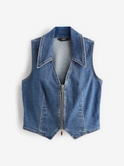 Dark Blue Denim Zip Waistcoat Top - Image 6 of 7