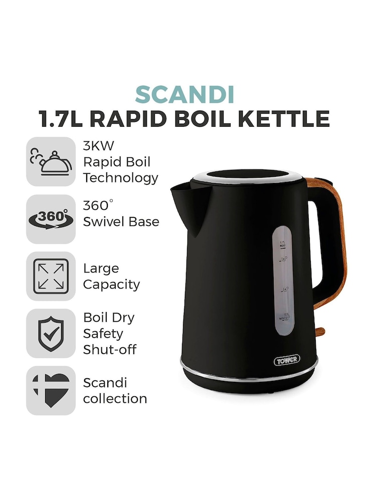 Tower Black Scandi 3kW 17L Kettle - Image 2 of 8