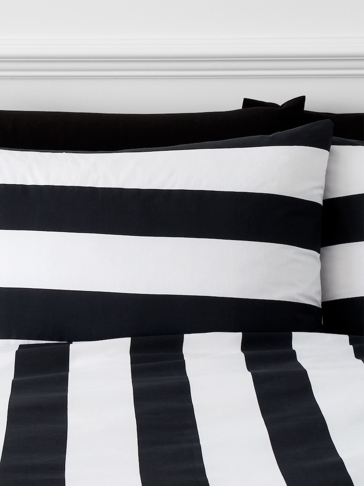 Style Sisters Black Bold Stripe Pure 100% Cotton Duvet Cover Set - Image 2 of 3