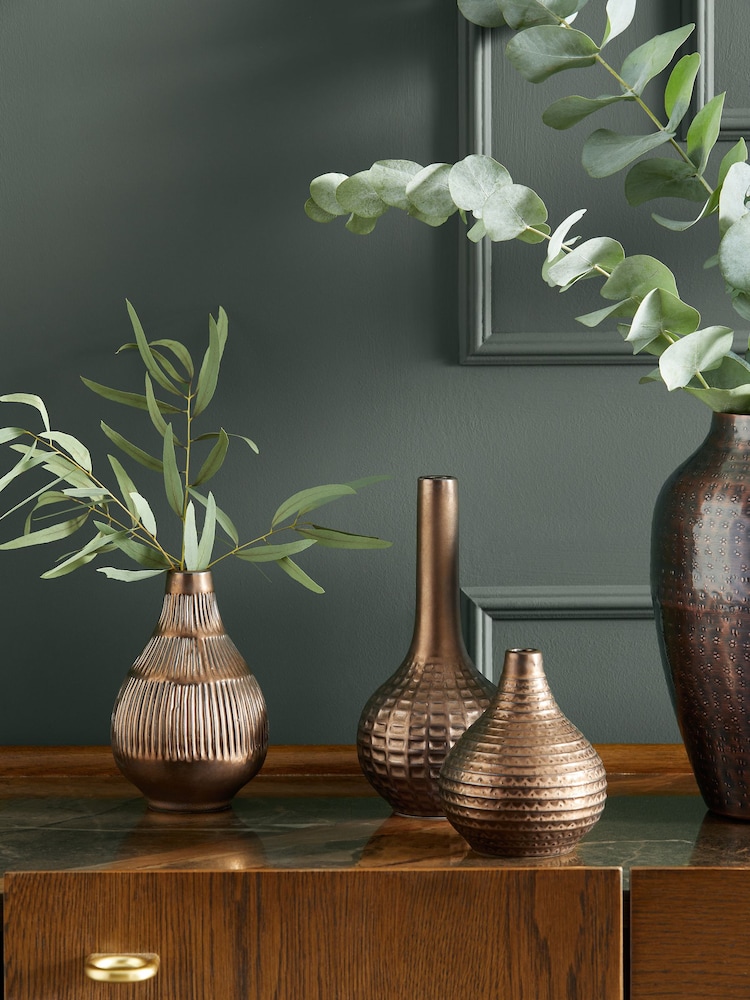 Set of 3 Bronze Textured Metal Vases - Image 1 of 4