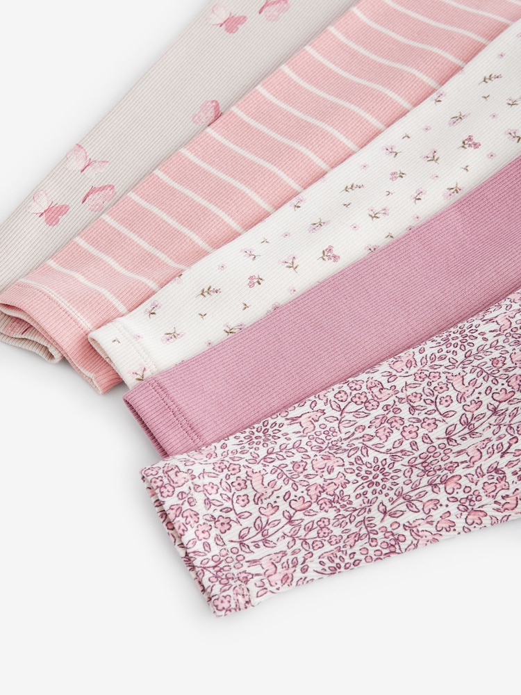 Pink Ribbed Leggings 5 Pack (3mths-7yrs) - Image 8 of 8