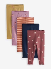 Dusky Orange Ribbed Leggings 5 Pack (3mths-7yrs) - Image 1 of 8