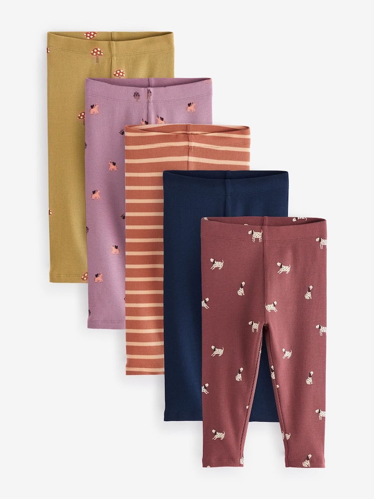 Dusky Orange Ribbed Leggings 5 Pack (3mths-7yrs) - Image 1 of 8