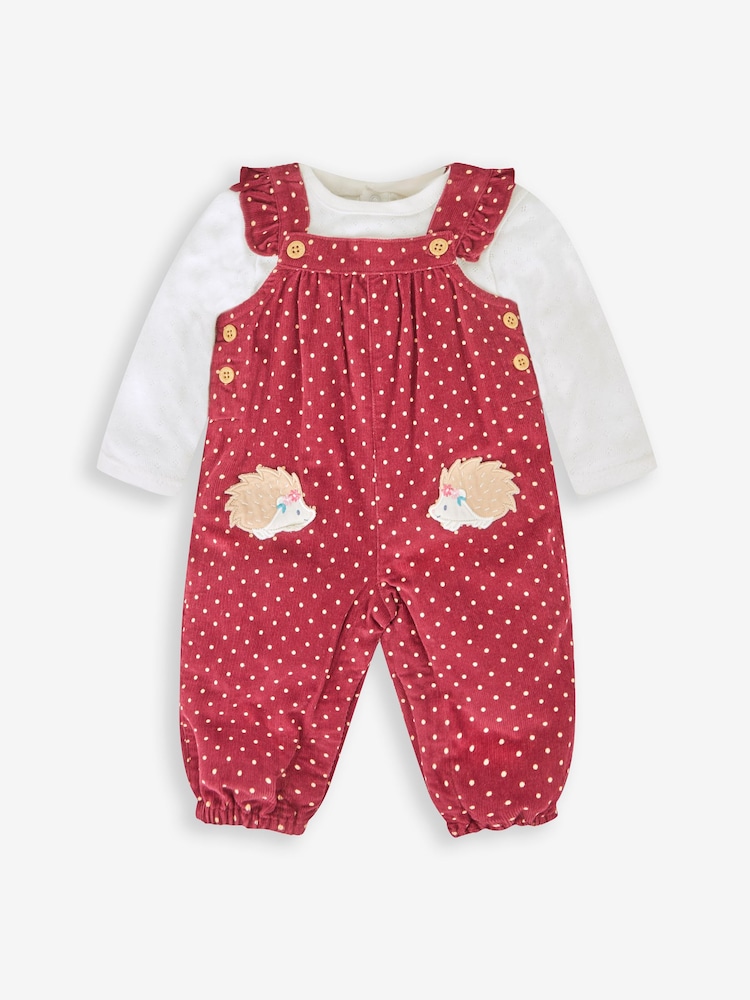 JoJo Maman Bébé Berry Purple Hedgehog Appliqué Cord Dungarees & Top Set - Image 1 of 5